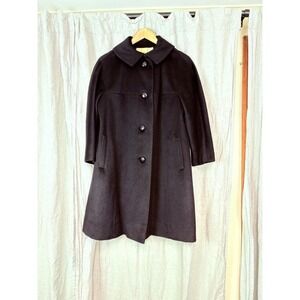 Vintage 1960s Black Wool Swing Coat  ILGWU Union Made Mod Jackie O A-Line  S